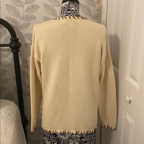 Vintage cotton patchwork holiday knit sweater made in Hong Kong cottagecore - Picture 3 of 6